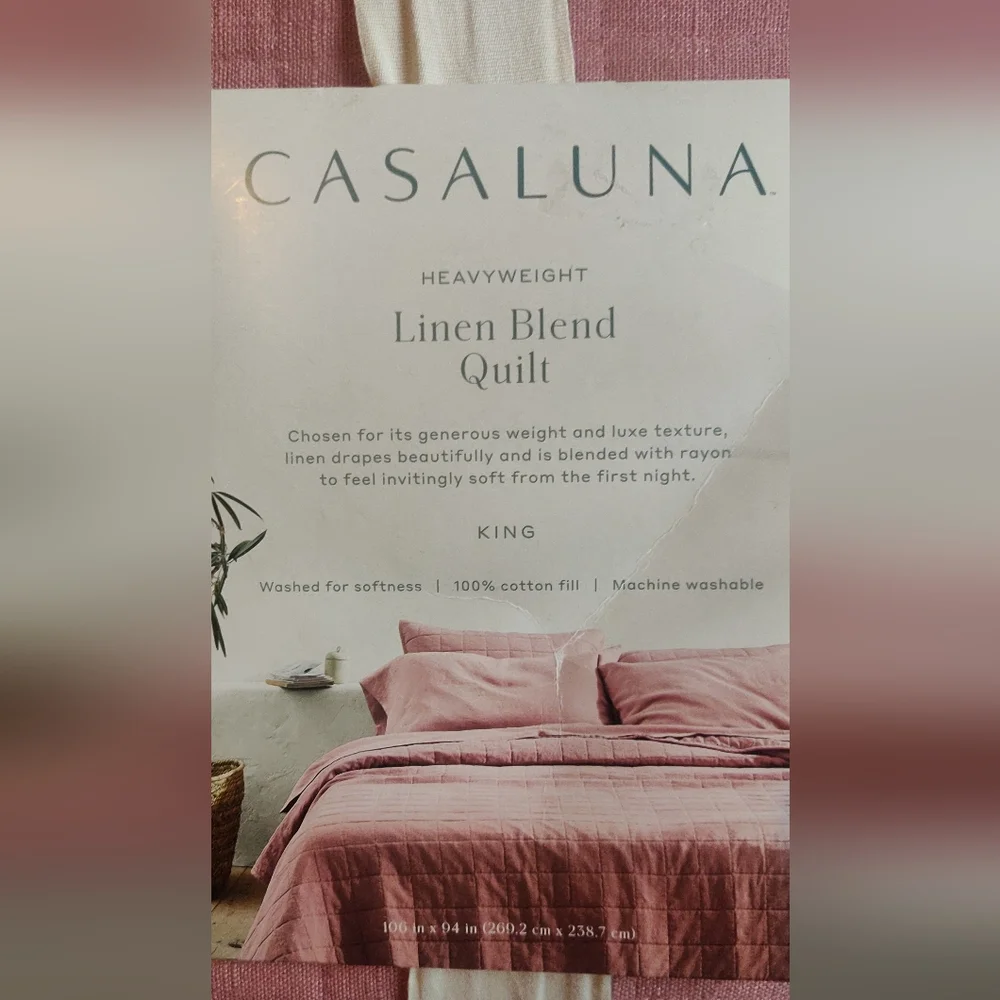 New!Casaluna Quilted Linen Blend Coverlet in Dusty Pink Cottagecore Y2K Retro